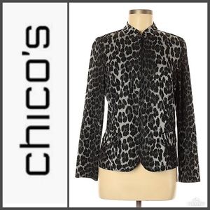 Chico’s Black Gray Animal Print Jacket Size 1 (M)
